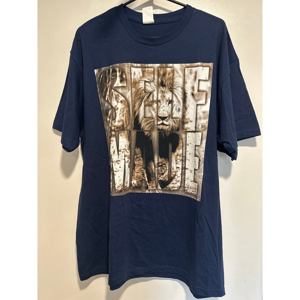 Gildan Self Made Lion Graphic T-Shirt Sz:XL Navy Blue Streetwear Cotton